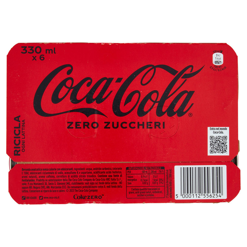 COCA COLA ZERO ZUCCHERI LATTINA CLUSTER ML 330 X 6 - 6