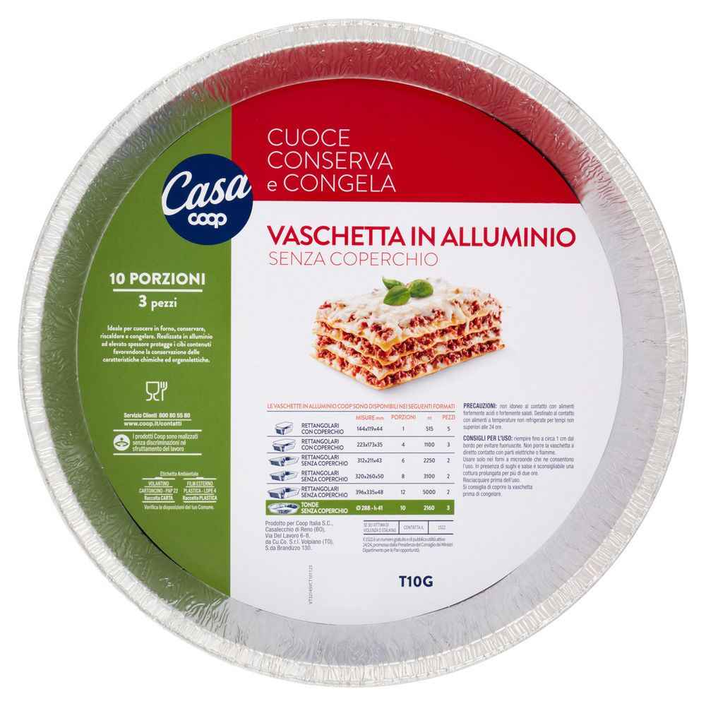 Vaschetta in alluminio coop casa circolare t10g 10porz.pz3