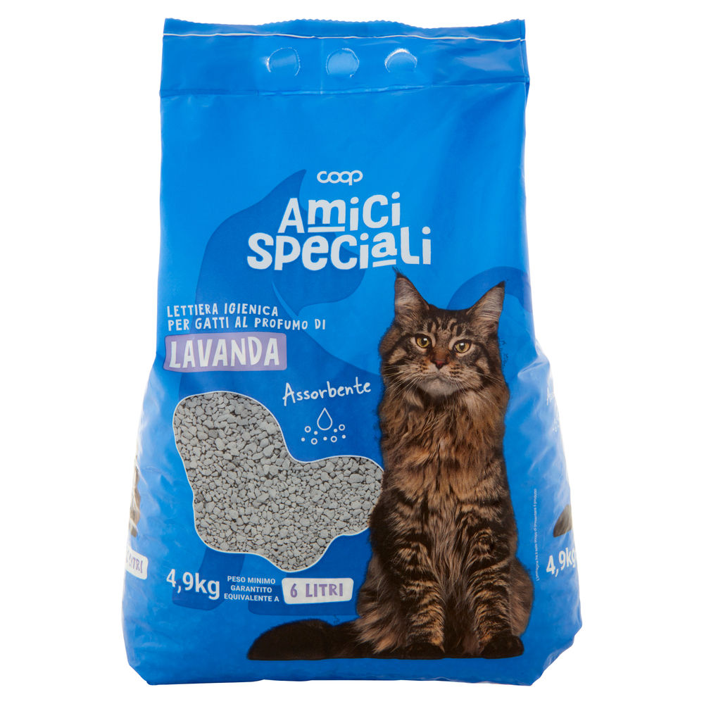 Lettiera igienica per gatti  amici speciali coop profumo di lavanda lt.6 kg. 5,5