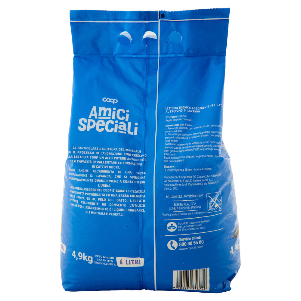 LETTIERA IGIENICA PER GATTI  AMICI SPECIALI COOP PROFUMO DI LAVANDA LT.6 KG. 5,5 - 1