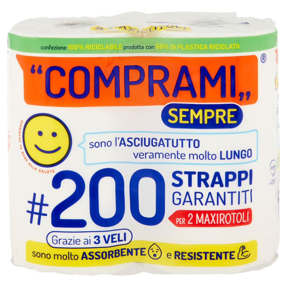 ASCIUGATUTTO COMPRAMI SEMPRE MAXI CONF.PCR 50%PLAST.RICICLATA 3VELI 100STR PZ.2 - 3