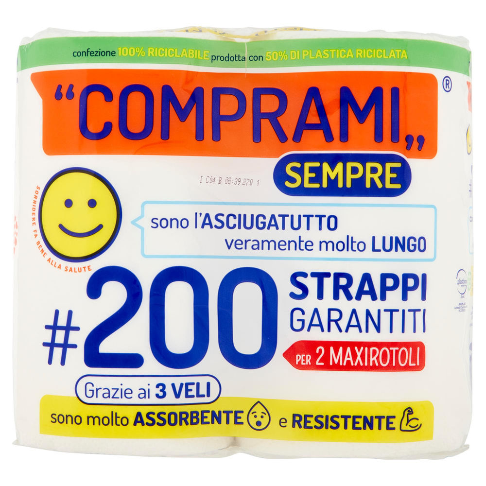 ASCIUGATUTTO COMPRAMI SEMPRE MAXI CONF.PCR 50%PLAST.RICICLATA 3VELI 100STR PZ.2 - 7