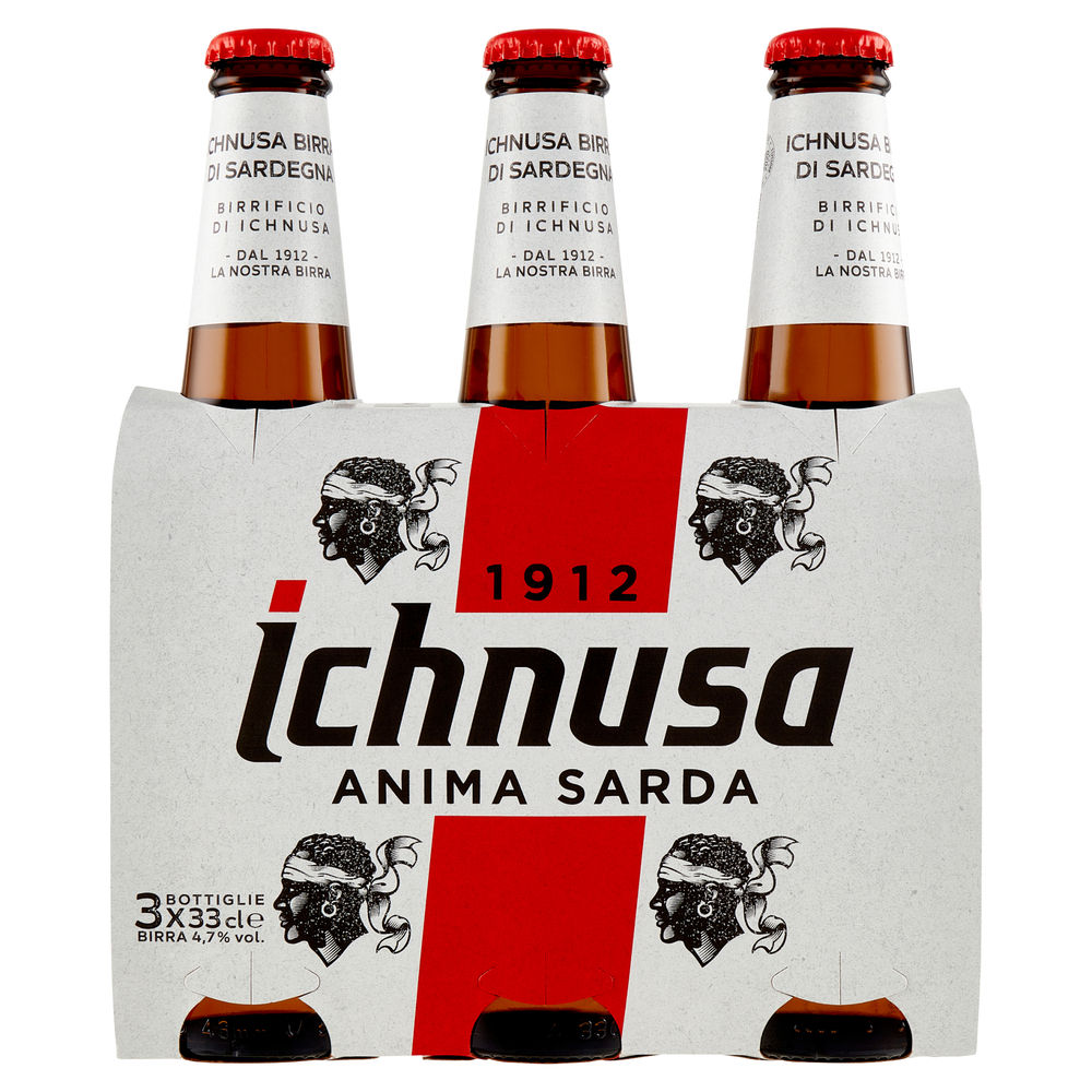 Birra ichnusa 4,7 gradi bottiglia cluster ml 330 x 3