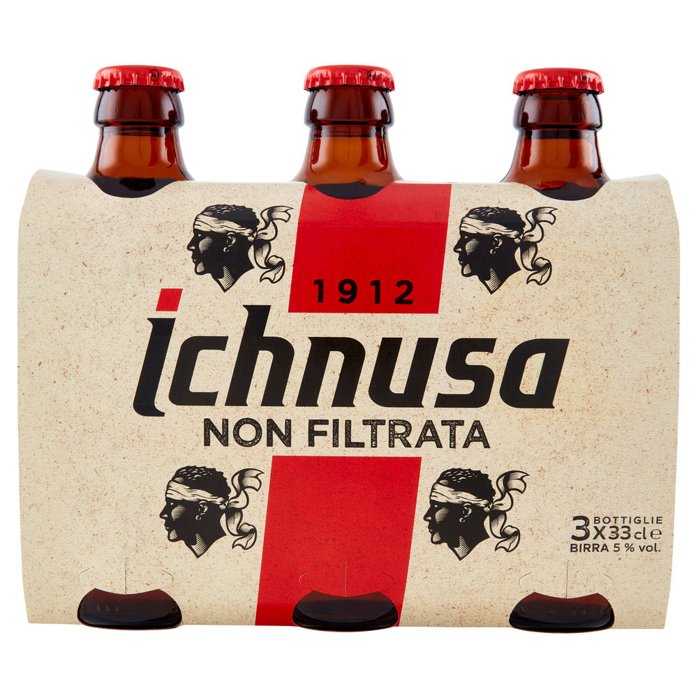 Birra ichnusa non filtrata 5 gradi cluster bottiglia ml 330 x 3