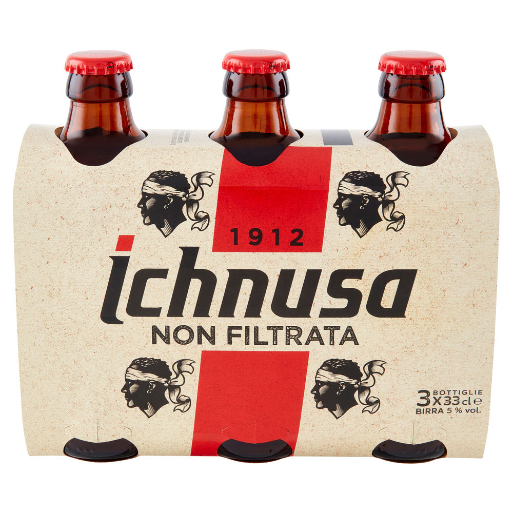 BIRRA ICHNUSA NON FILTRATA 5 GRADI CLUSTER BOTTIGLIA ML 330 X 3 - 4