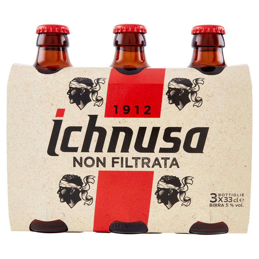 BIRRA ICHNUSA NON FILTRATA 5 GRADI CLUSTER BOTTIGLIA ML 330 X 3 - 1