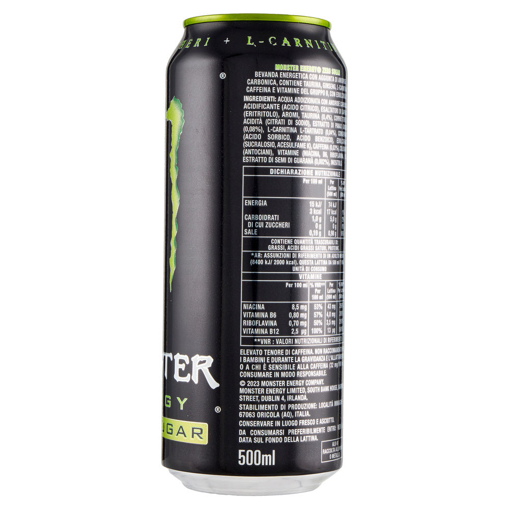 BEVANDA ENERGY DRINK ZERO GREEN MONSTER LATTINA ML 500 - 5