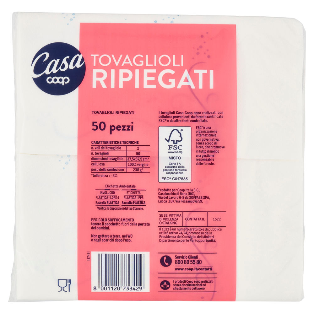 TOVAGLIOLI RIPIEGATI COOP CASA 2 VELI FSC PZ. 50 - 1