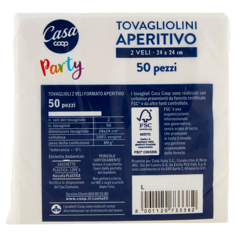 TOVAGLIOLINI APERITIVO COOP CASA 2 VELI BIANCO 24X24CM FSC PZ. 50 - 1