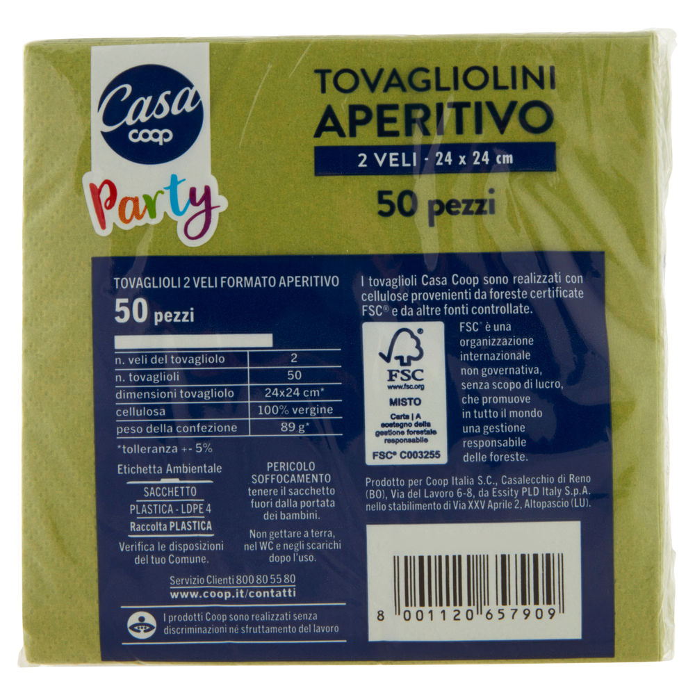 TOVAGLIOLINI APERITIVO COOP CASA 2 VELI VERDE 24X24CM FSC PZ. 50 - 1