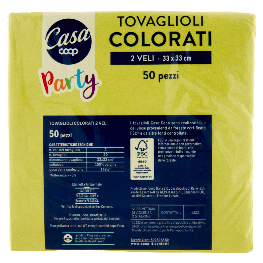 TOVAGLIOLI COLORATI COOP CASA 2VELI 33X33CM VERDI FSC PZ.50 - 1
