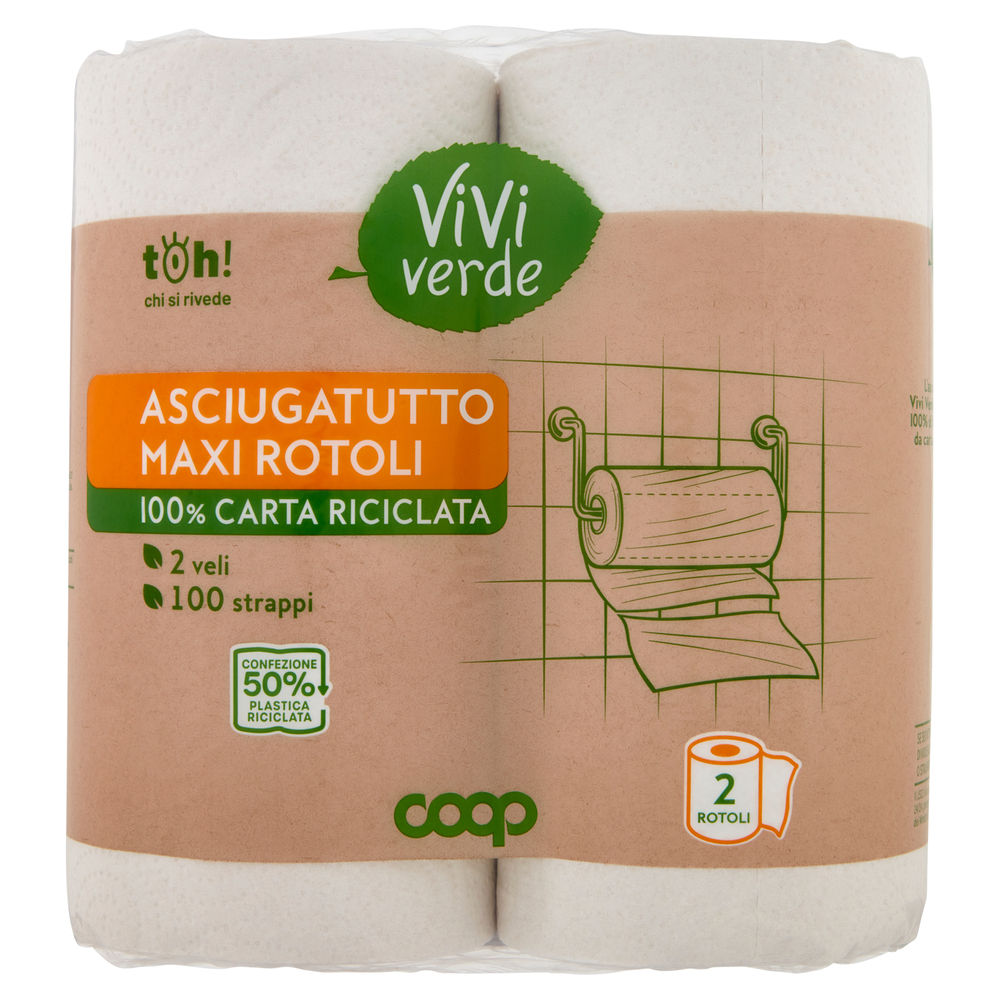 ASCIUGATUTTO MAXI COOP VIVI VERDE 2 ROTOLI 2VELI 100 STRAPPI FSC ECOLABEL PZ.2 - 0