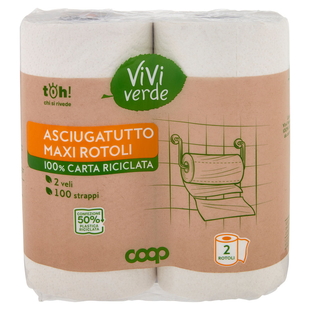 ASCIUGATUTTO MAXI COOP VIVI VERDE 2 ROTOLI 2VELI 100 STRAPPI FSC ECOLABEL PZ.2 - 2