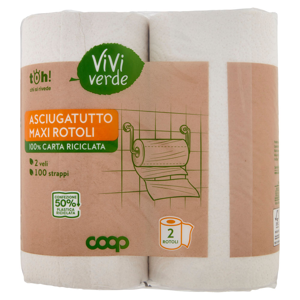 ASCIUGATUTTO MAXI COOP VIVI VERDE 2 ROTOLI 2VELI 100 STRAPPI FSC ECOLABEL PZ.2 - 1