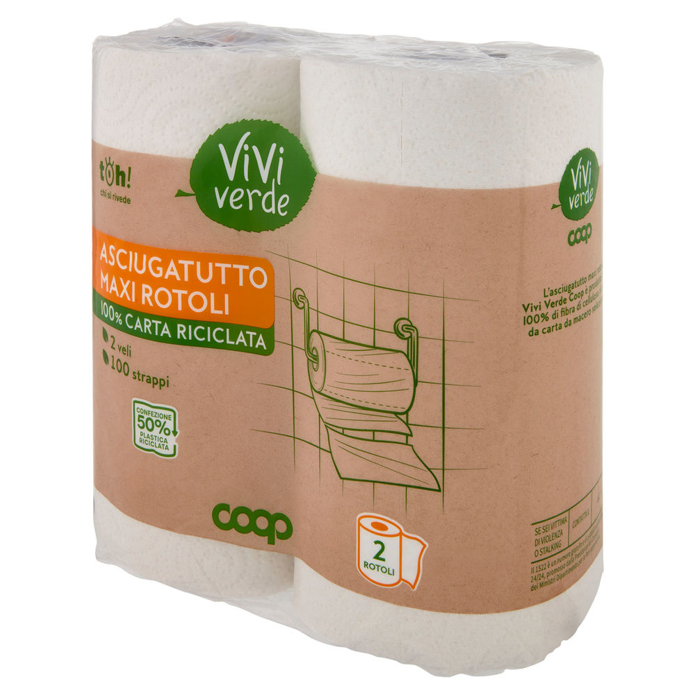 ASCIUGATUTTO MAXI COOP VIVI VERDE 2 ROTOLI 2VELI 100 STRAPPI FSC ECOLABEL PZ.2 - 8