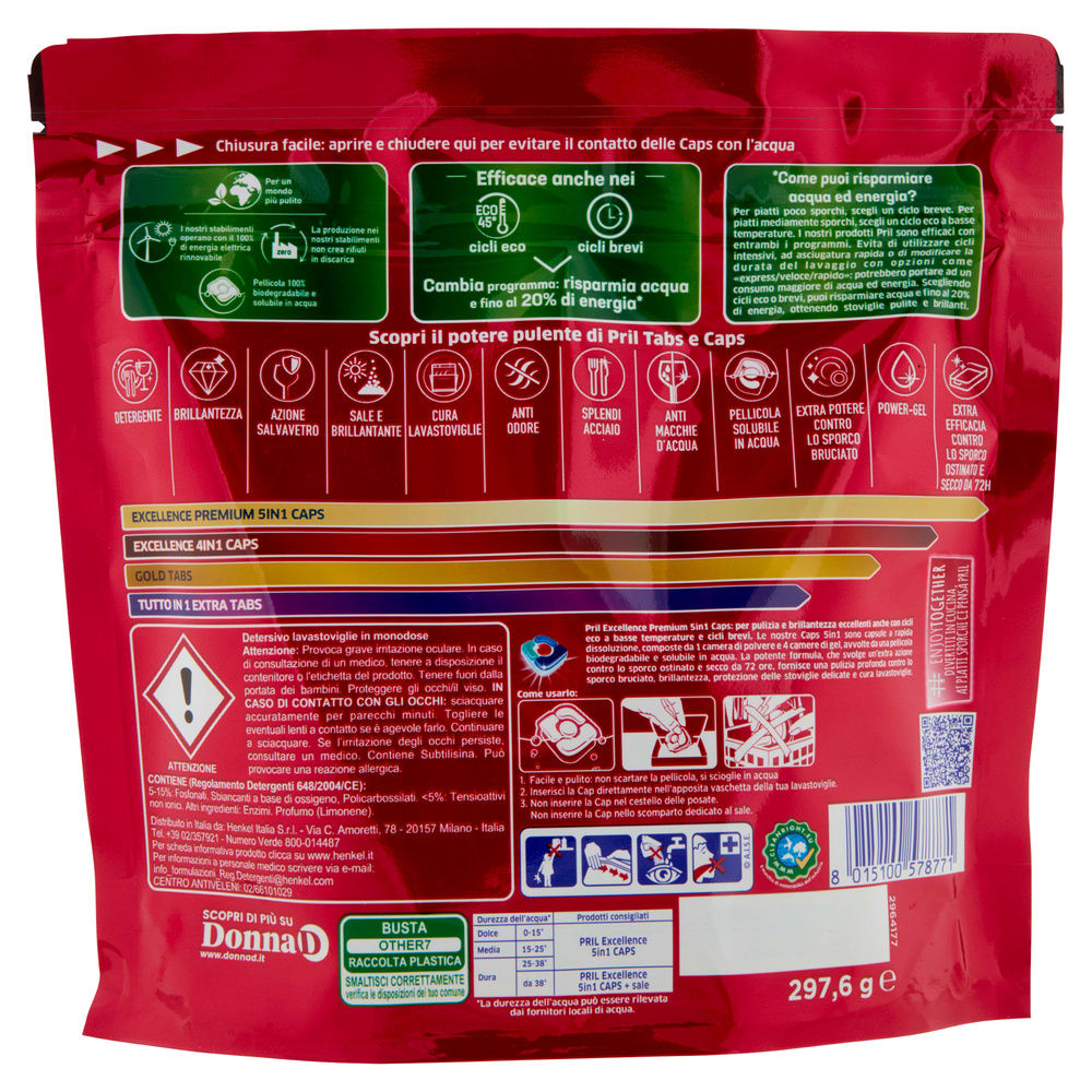 DETERSIVO LAVASTOVIGLIE PRIL EXCELLENCE PREMIUM 5IN1 16CAPS G 297,6 - 1