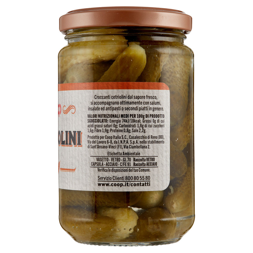 CETRIOLINI ACETO DI VINO VASO VETRO COOP G 290 SGOCC G 160 - 5