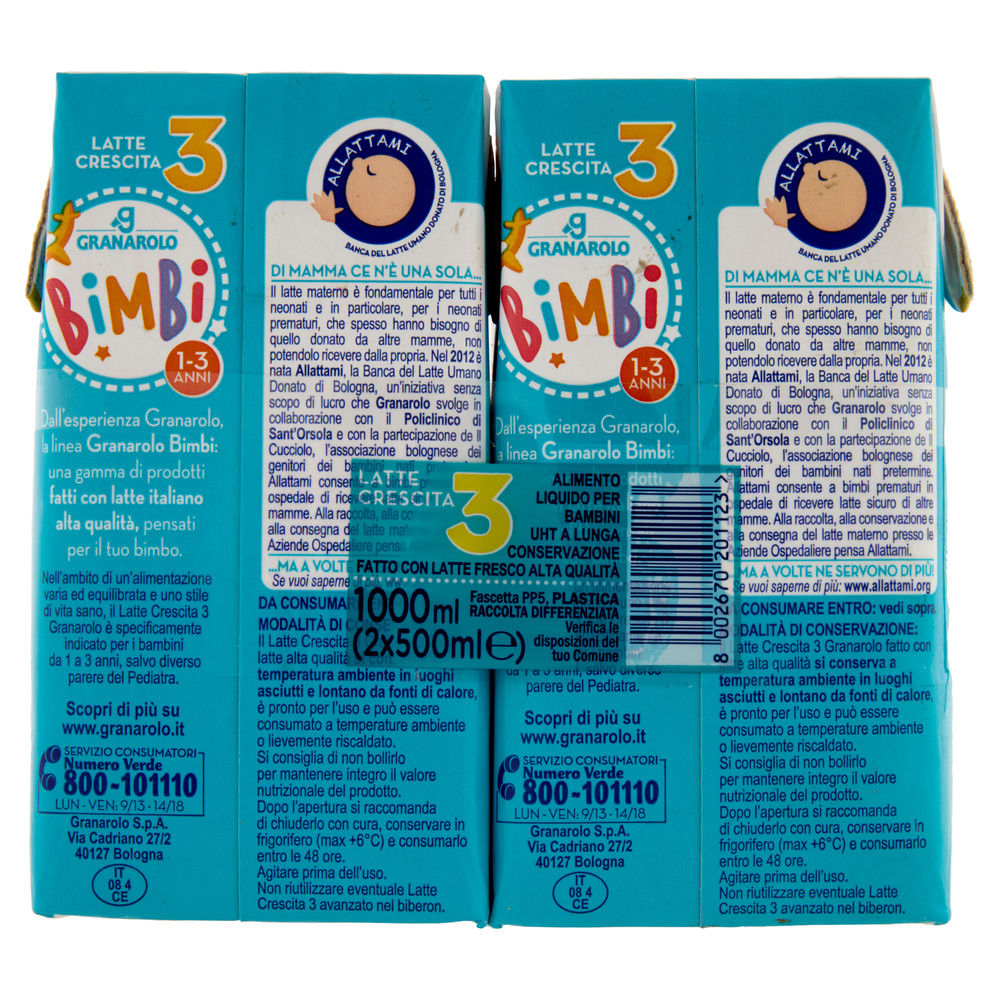 LATTE UHT CRESCITA 3 ALTA QUALITA' BIMBI GRANAROLO BRICK X2 ML 500 - 1