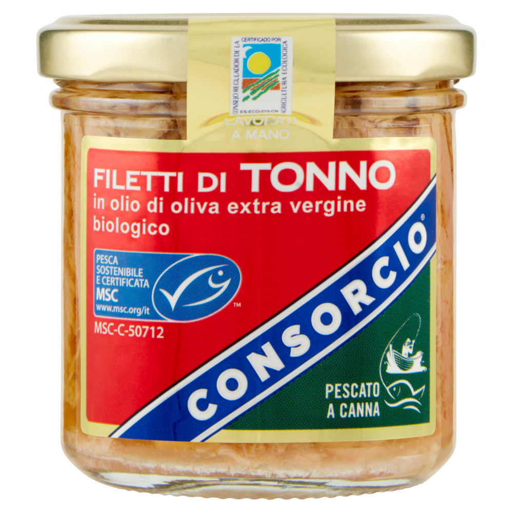 FILETTI DI TONNO IN OLIO EXTRA VERGINE OLIVA BIO CONSORCIO VASO VETRO G 150 - 0