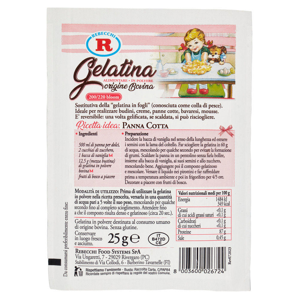 GELATINA IN POLVERE BOVINA 1 BUSTA REBECCHI G25 - 1