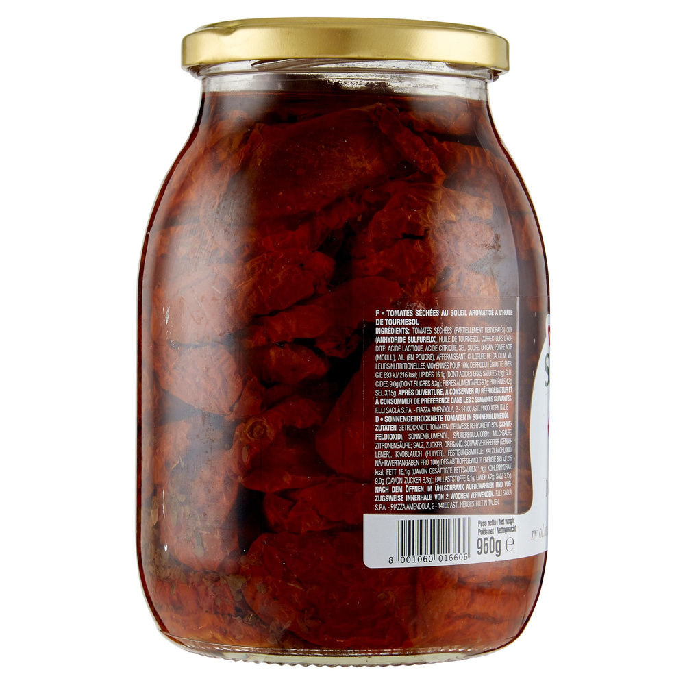 POMODORI SECCHI IN OLIO DI SEMI DI GIRASOLE SACLA' VASO VETRO G 960 - 6