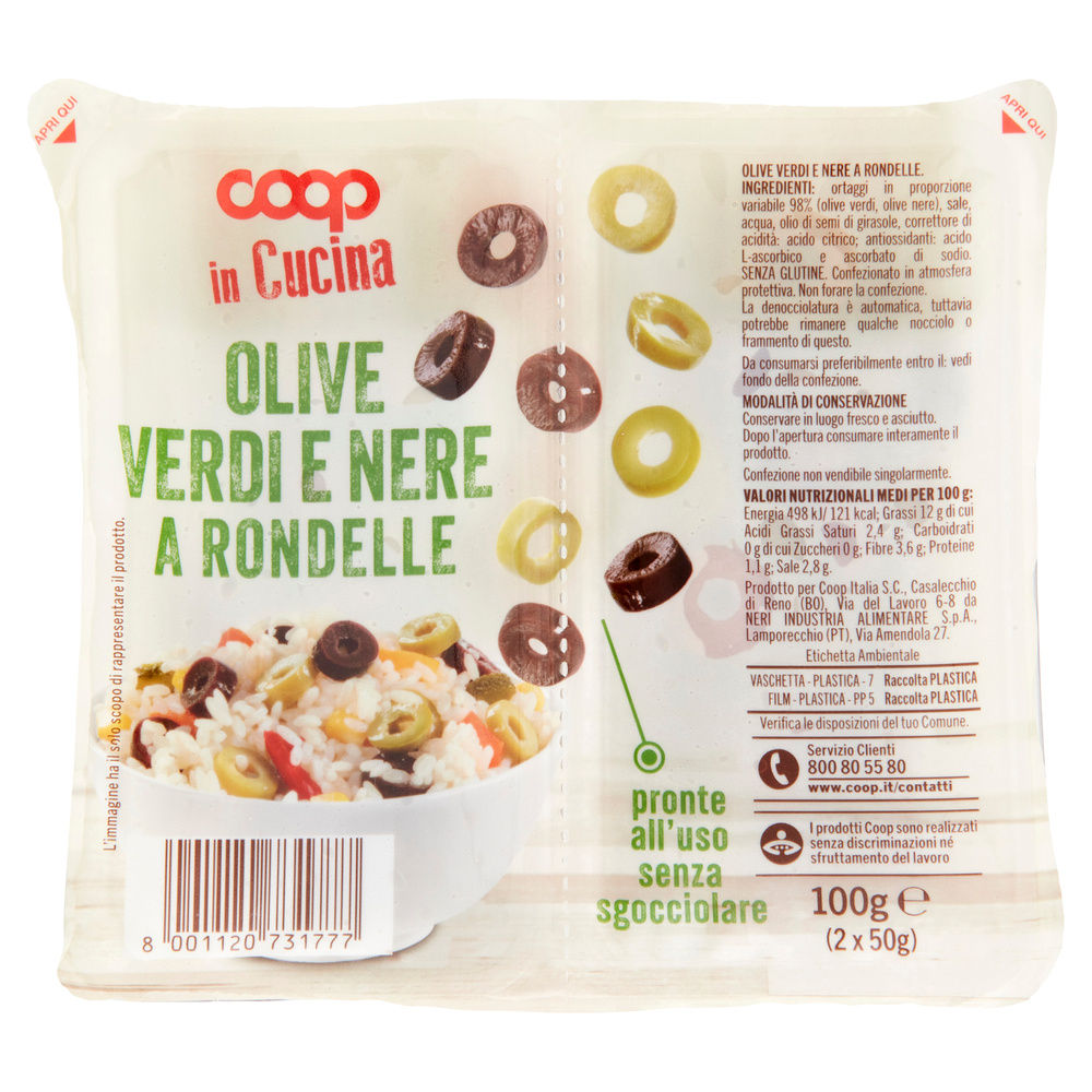 OLIVE VERDI E NERE A RONDELLE SENZA LIQUIDO COOP IN CUCINA G 50 X 2 G 100 - 1