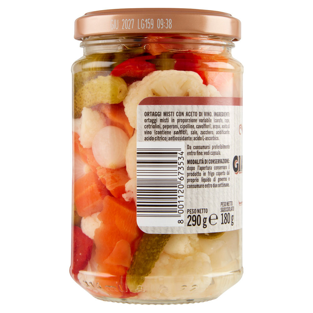 GIARDINIERA IN ACETO DI VINO VASO VETRO COOP G 290 SGOCC G 180 - 5