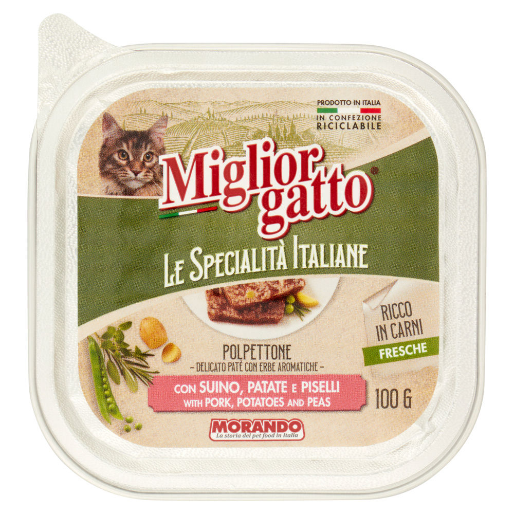 PATE' GATTO MIGLIORGATTO SP.ITALIANE SUINO PATATE PISELLI VASCHETTA G 100 - 0