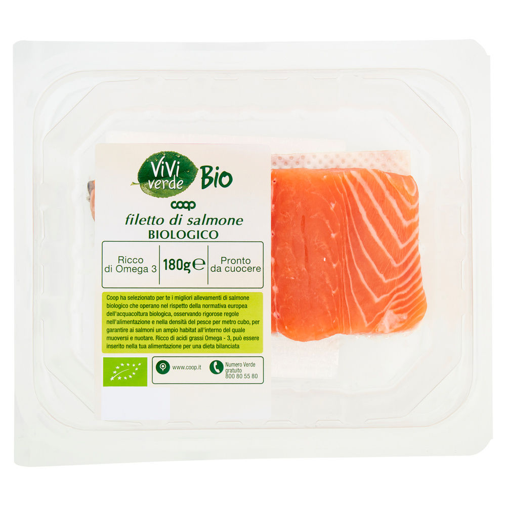 Filetto di salmone allevato biologico vivi verde coop pf 180 g atp