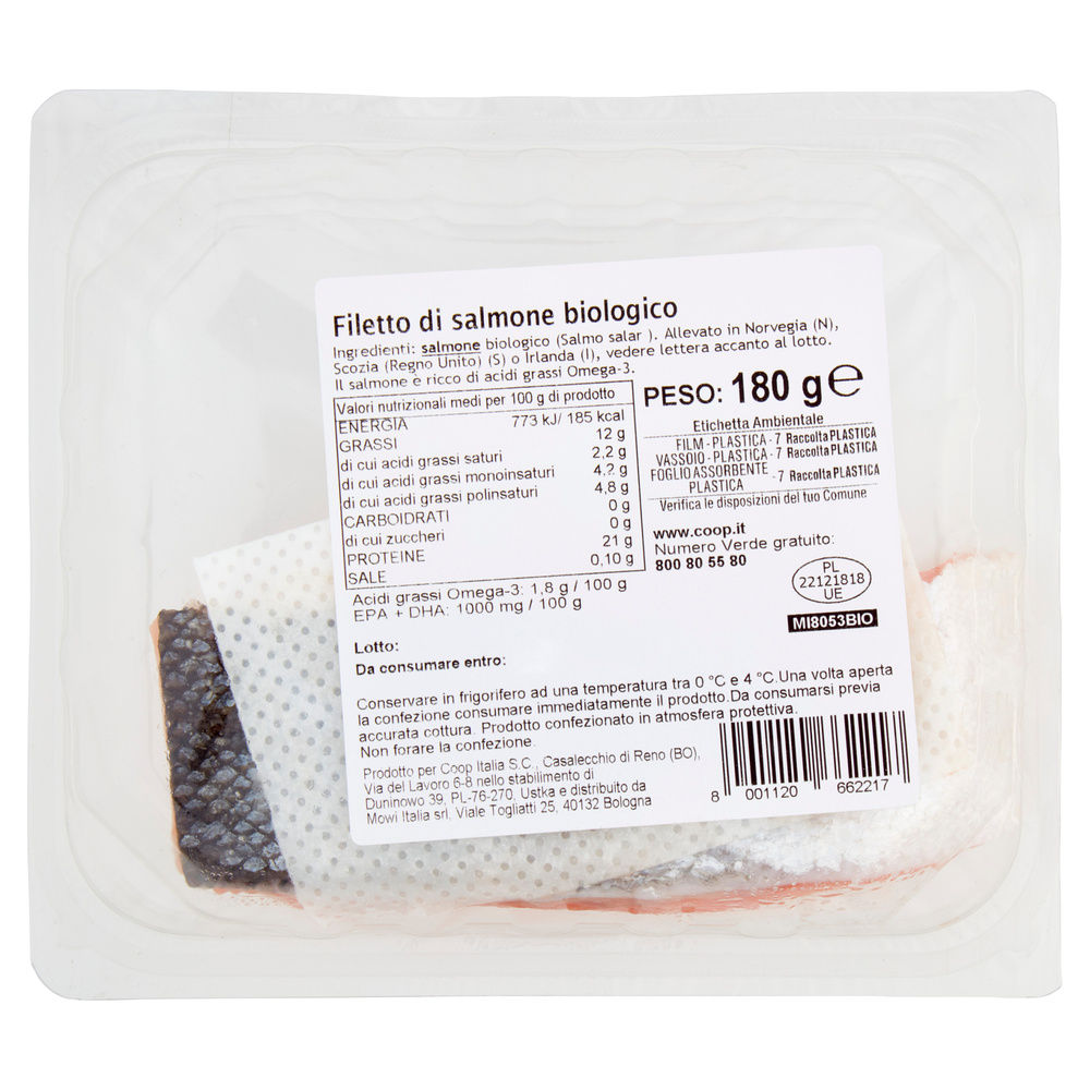 FILETTO DI SALMONE ALLEVATO BIOLOGICO VIVI VERDE COOP PF 180 G ATP - 5