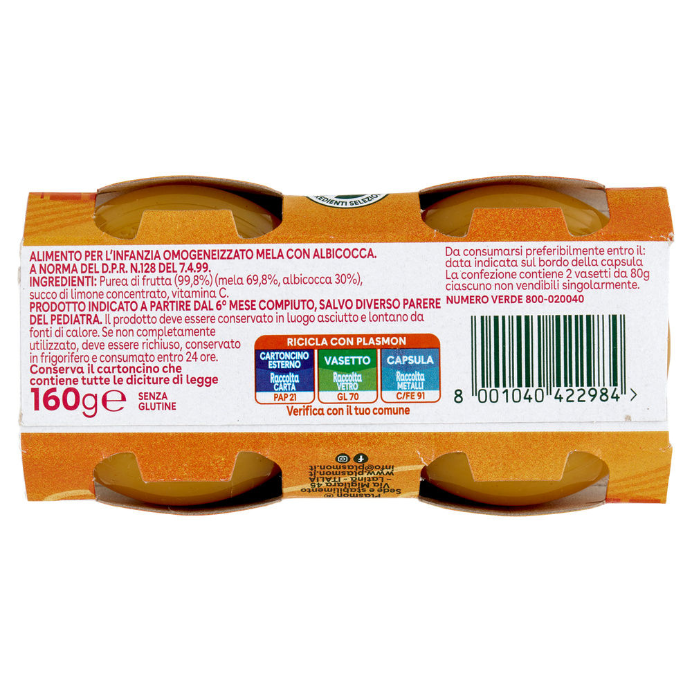 OMOGENEIZZATO MELA ALBICOCCA PLASMON G 2X80 G 160 - 3