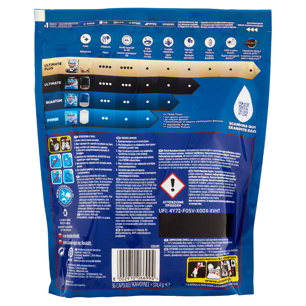 DETERSIVO LAVASTOVIGLIE FINISH TABS QUANTUM LEMON 36LAV G 374,4 - 4