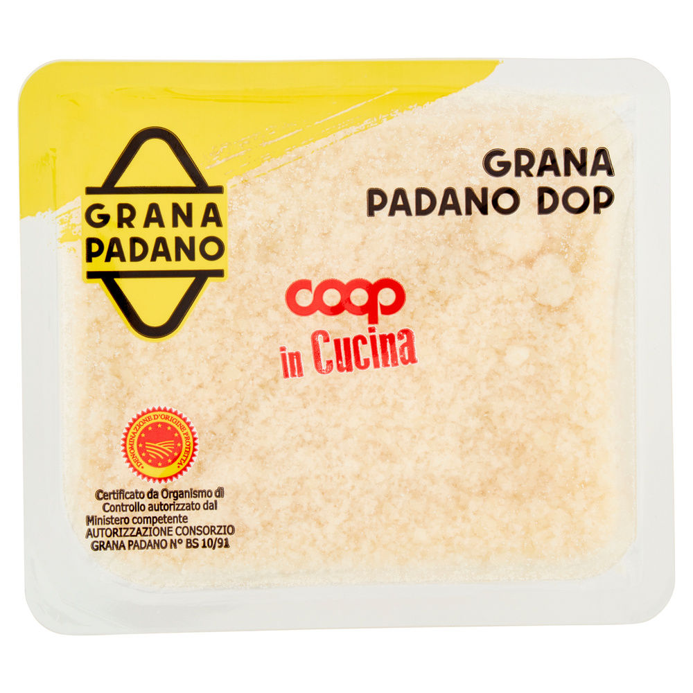 Grana padano grattugiato dop stagionatura minima 10 mesi in cucina coop g 100