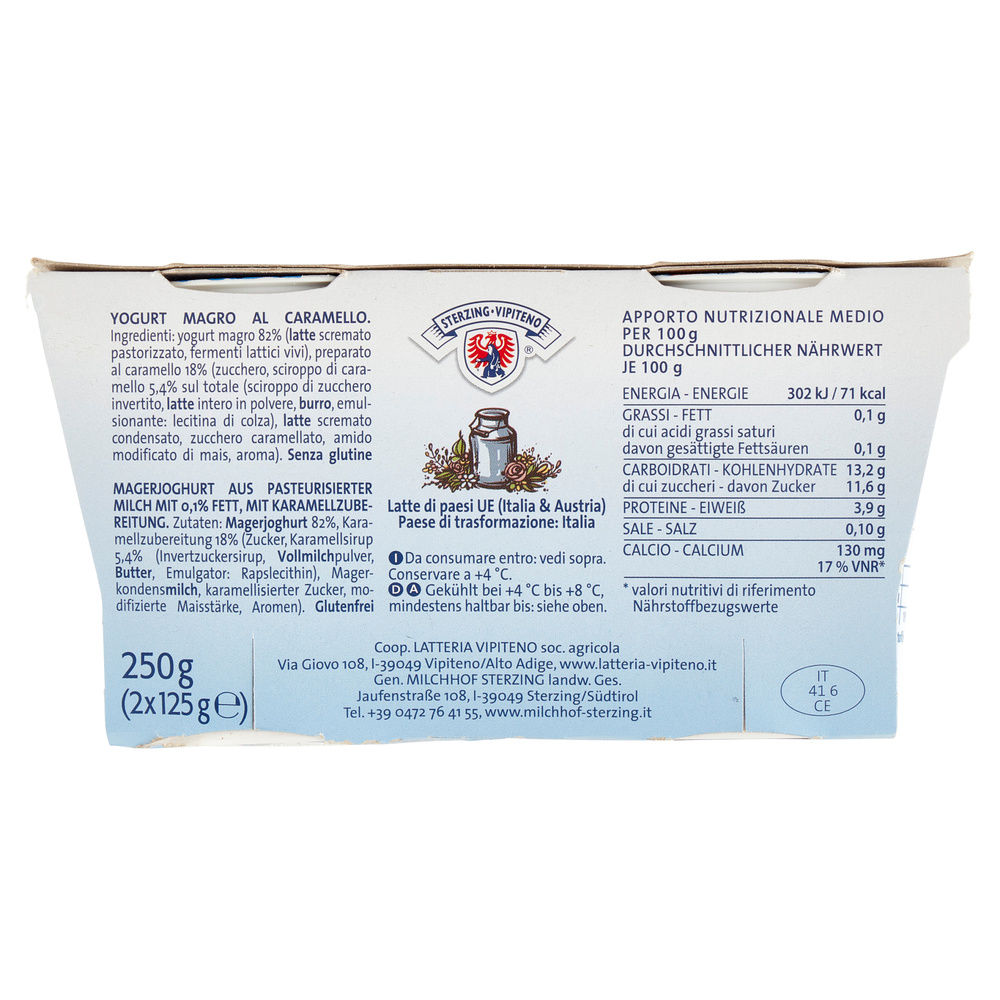 YOGURT MAGRO 0,1% CARAMELLO VIPITENO 2X125G - 1