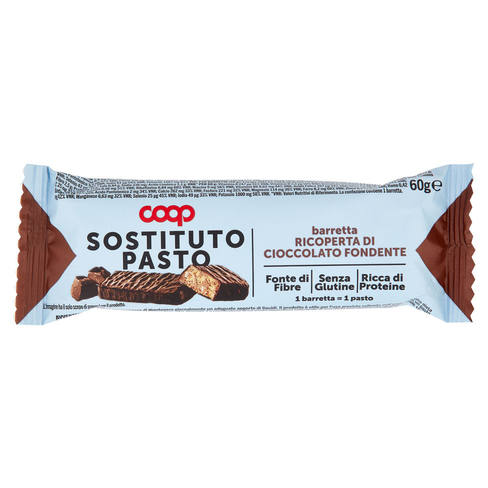 Barrette sost.pasto ricoperta di cioccolato fondente coop g 60