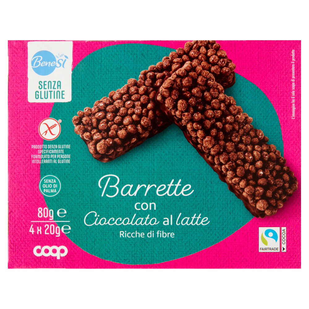 BARRETTE CON CIOCCOLATO AL LATTE SENZA GLUTINE BENE SI' COOP G 80 G 4X20 - 3