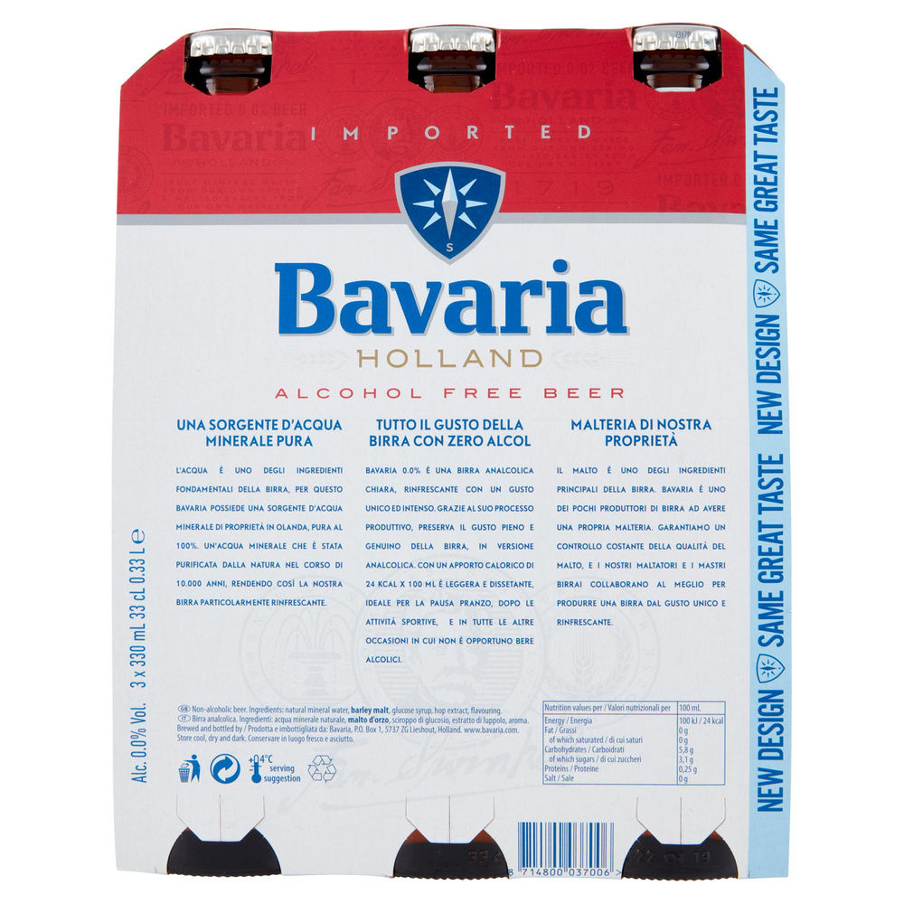 BIRRA ANALCOLICA BAVARIA 0.0% CLUSTER BOTTIGLIA ML 330 X 3 - 1