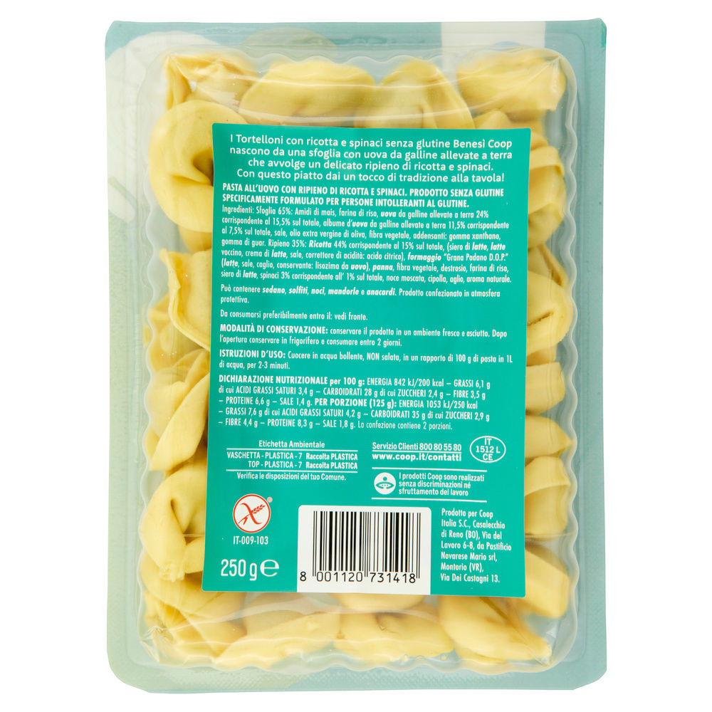 TORTELLONI RICOTTA E SPINACI SENZA GLUTINE BENE SI' COOP  G 250 - 1