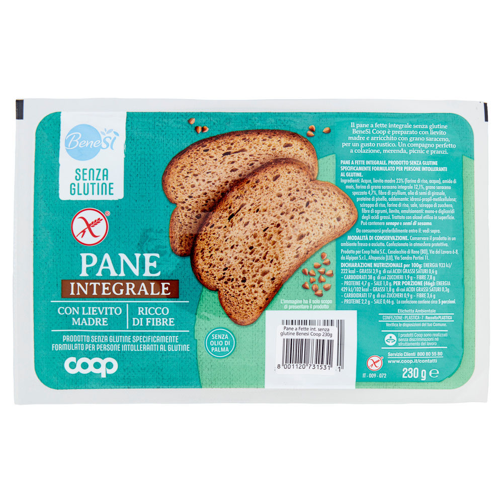 PANE A FETTE INTEGRALE SENZA GLUTINE BENE SI' COOP G 230 - 2