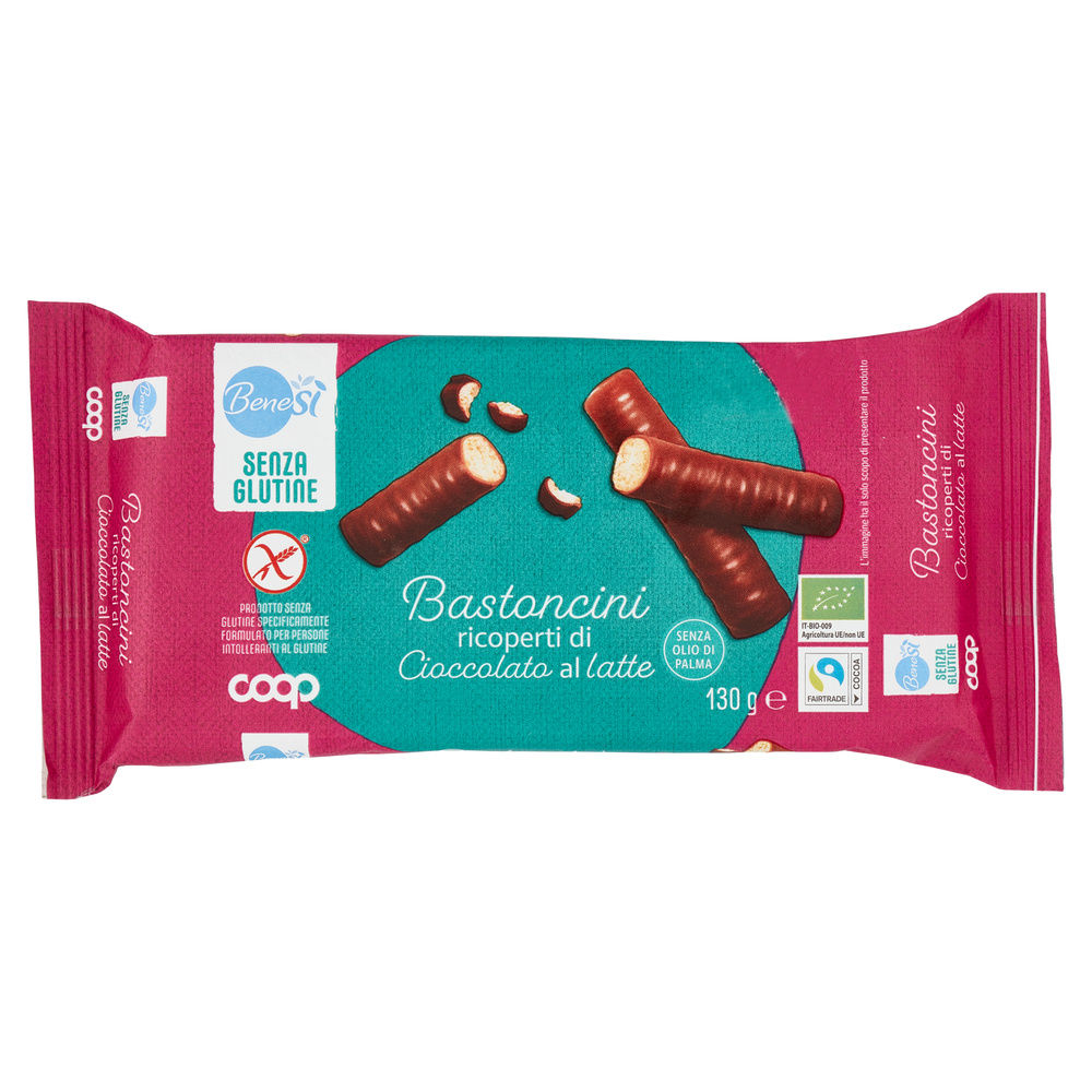 BASTONCINI RICOPERTI DI CIOCCOLATO A LATTE SENZA GLUTINE BIO BENE SI' COOP  G130 - 3