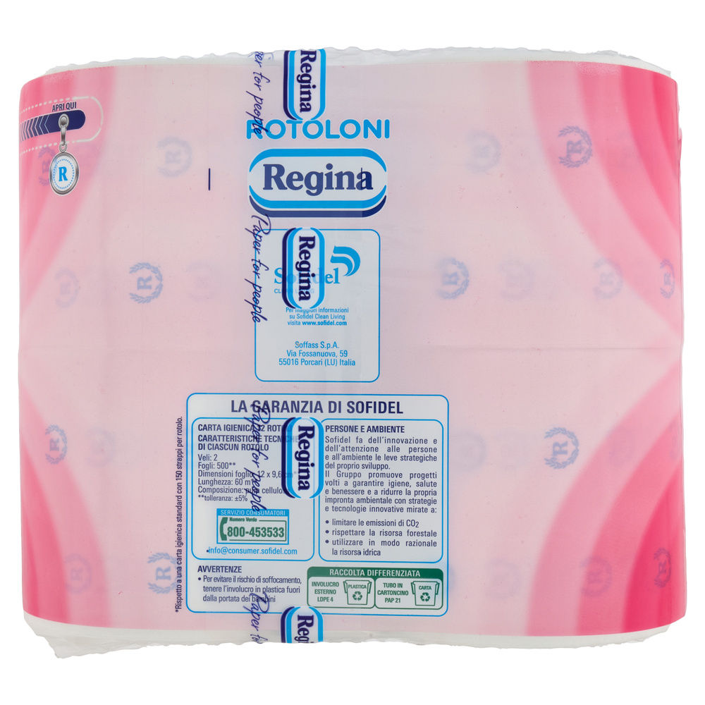 CARTA IGIENICA ROTOLONI REGINA 2VELI STRAPPI 500 INCARTO ROTOLI PZ.12 - 13