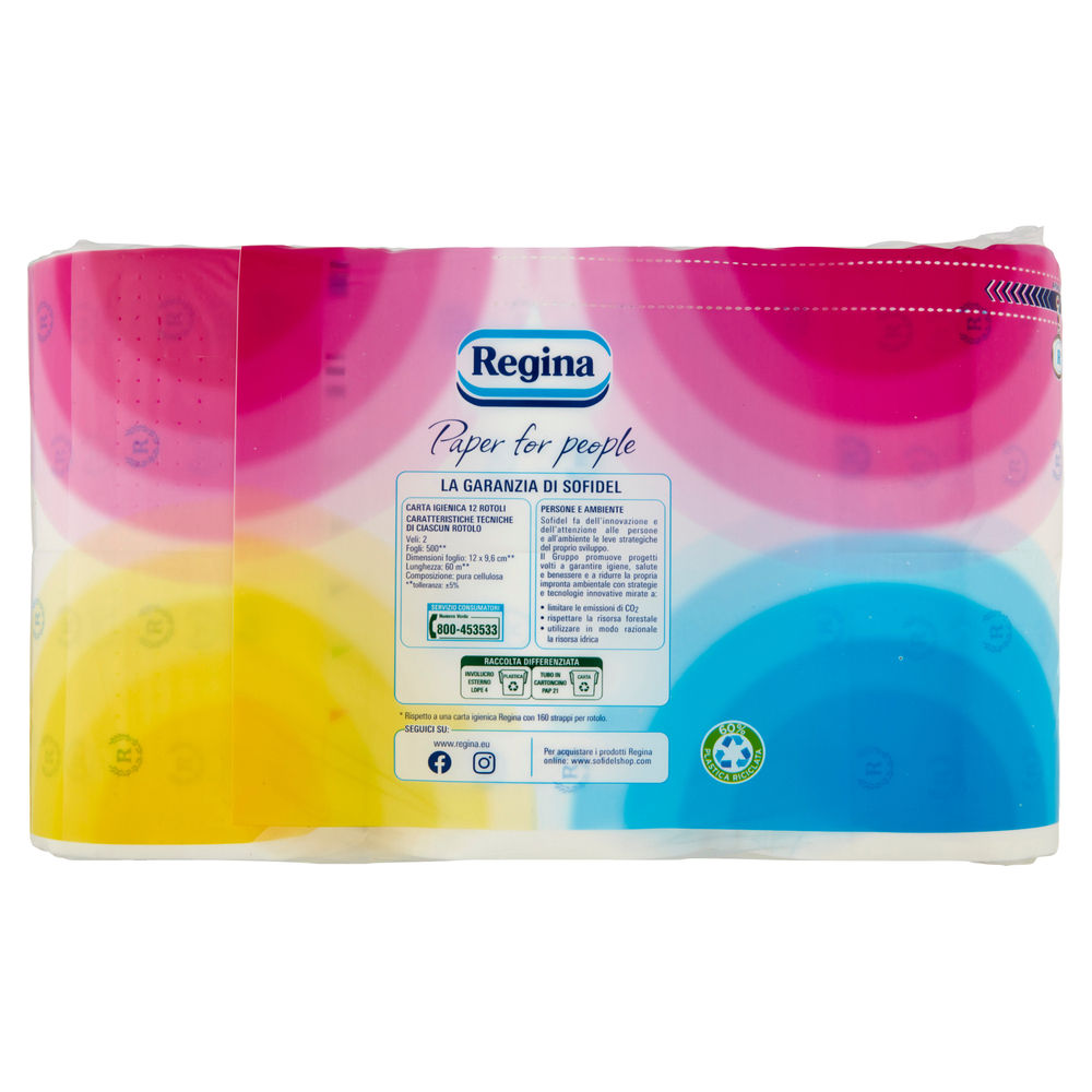 CARTA IGIENICA ROTOLONI REGINA 2VELI STRAPPI 500 INCARTO ROTOLI PZ.12 - 2
