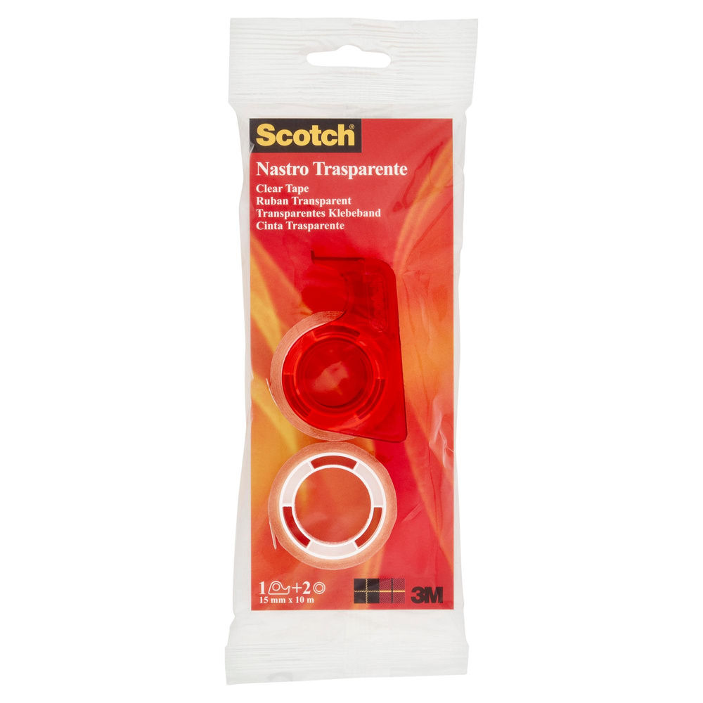 Nastro scotch trasparente 2 rotoli 15mm x 10 mt + chiocciola