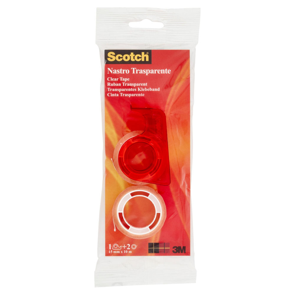 NASTRO SCOTCH TRASPARENTE 2 ROTOLI 15MM X 10 MT + CHIOCCIOLA - 4