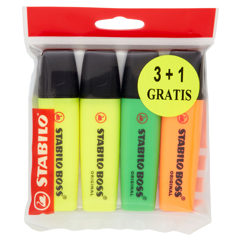 Busta 4 evidenziatori boss original  "3 + 1 gratis" assortiti