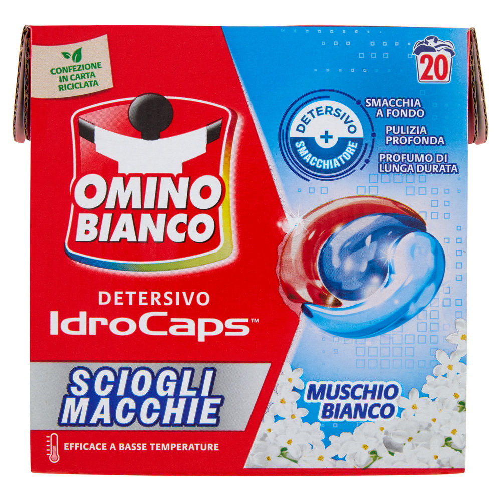 DETERSIVO LAVATRICE OMINO BIANCO CAPS SCIOGLI MACCHIE CARDBOARD 20CAPS KG 0,38 - 0