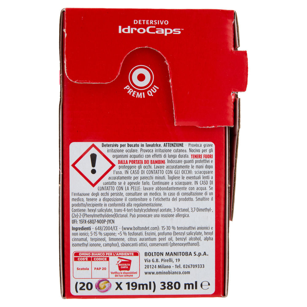 DETERSIVO LAVATRICE OMINO BIANCO CAPS SALVAFIBRE CARDBOARD 20CAPS KG 0,38 - 3