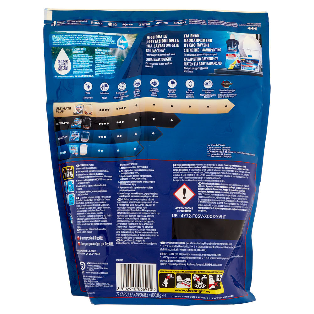 DETERSIVO LAVASTOVIGLIE FINISH TABS QUANTUM LEMON 77LAV  G 800,8 - 4