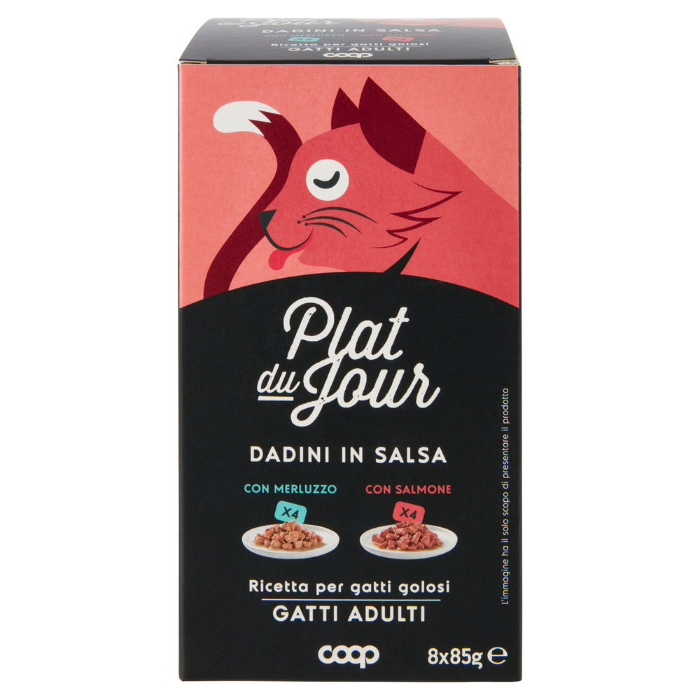 UMIDO GATTO MULTIPACK DADINI IN SALSA -4 MERL/4 SALM-PLAT DU JOUR COOP G85X8 - 1
