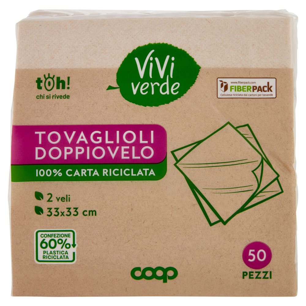 TOVAGLIOLI DOPPIOVELO COOP VIVI VERDE 2 VELI 33X33CM ECOLABEL FSC PZ 50 - 1